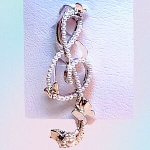 Pearl Treble Clef Note Brooch w/ Butterflies New